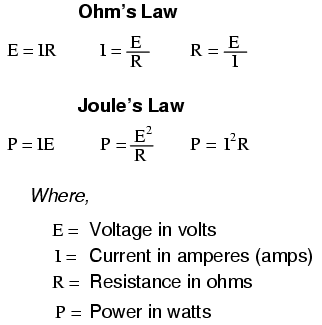 equation of voltage and watts